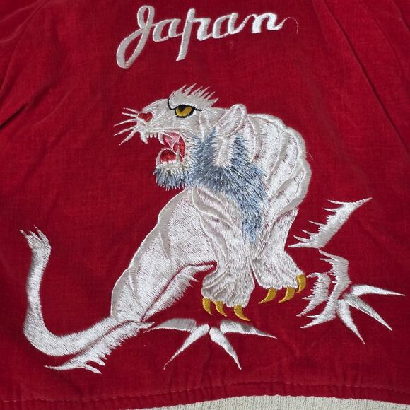 1950s Japan Sukajan Kids Jacket Reversible Red Velvet Blue Satin Tiger Eagle - Picture 7 of 15